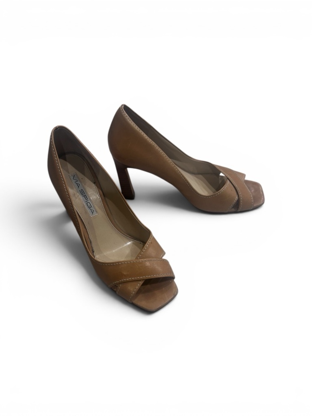 Via Spiga Brown Leather Peep-Toe Pumps